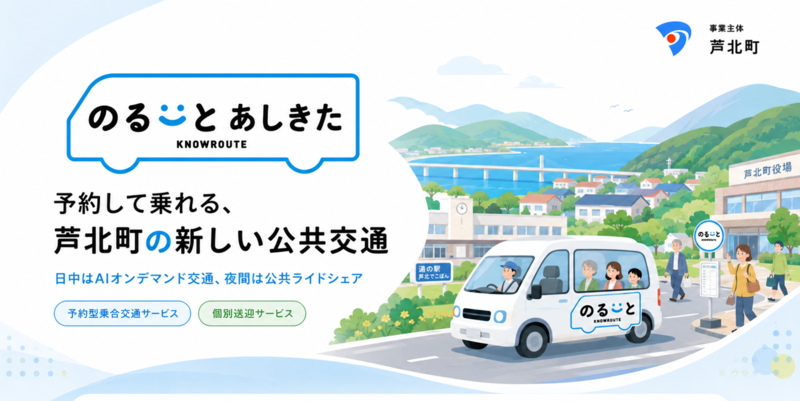 のるーとあしきたの車両と利用者を描いたサービスイメージ